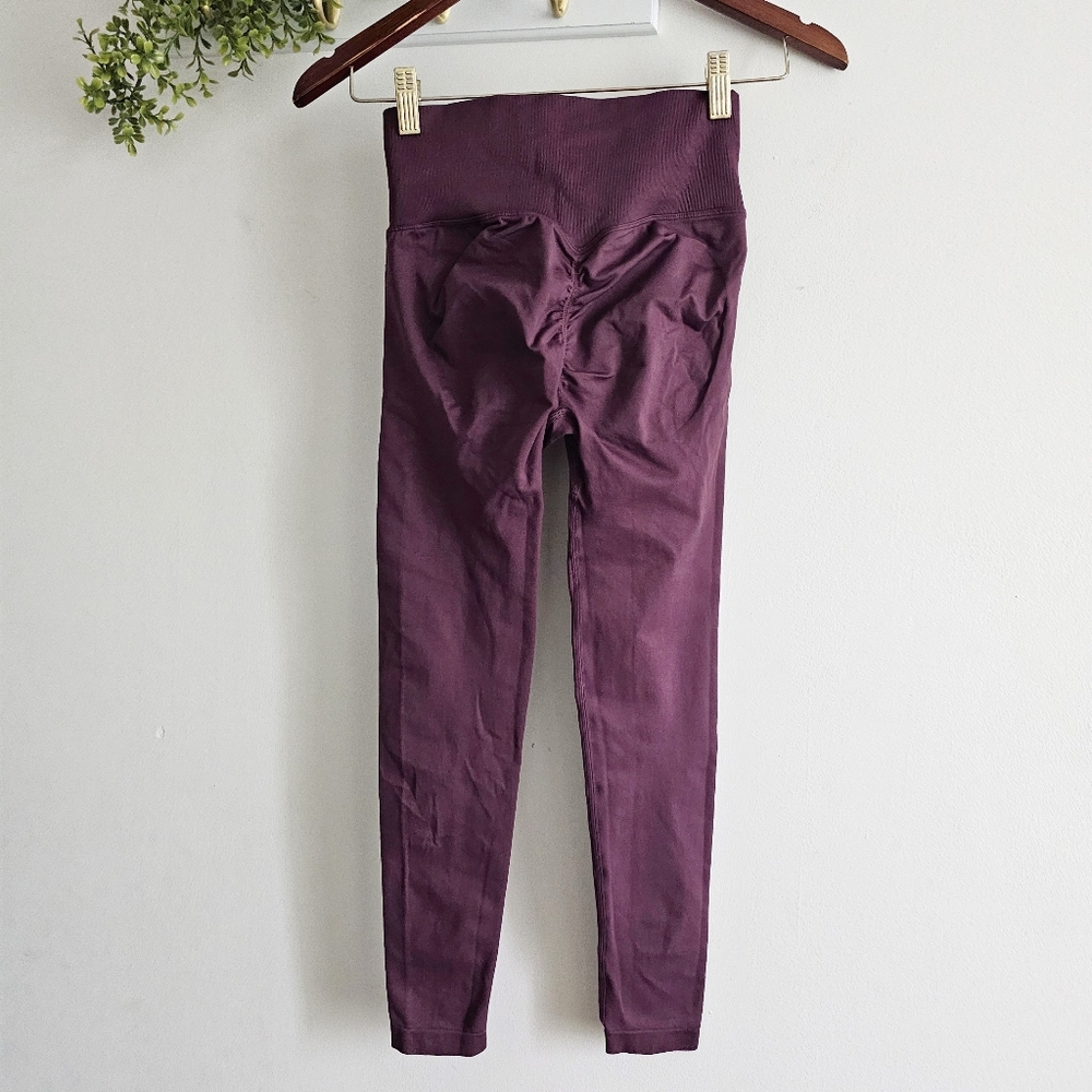 Seamless Butt Lift Leggings High Waisted Burgundy Plum Scrunch Gym S - Picture 3 of 9
